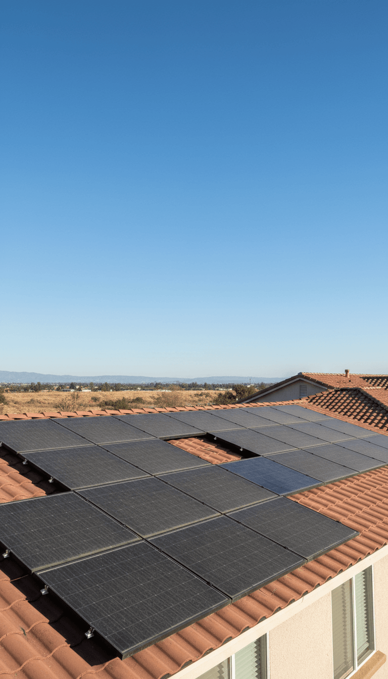 Solar panels on Norco home showing dirt buildup versus clean surface