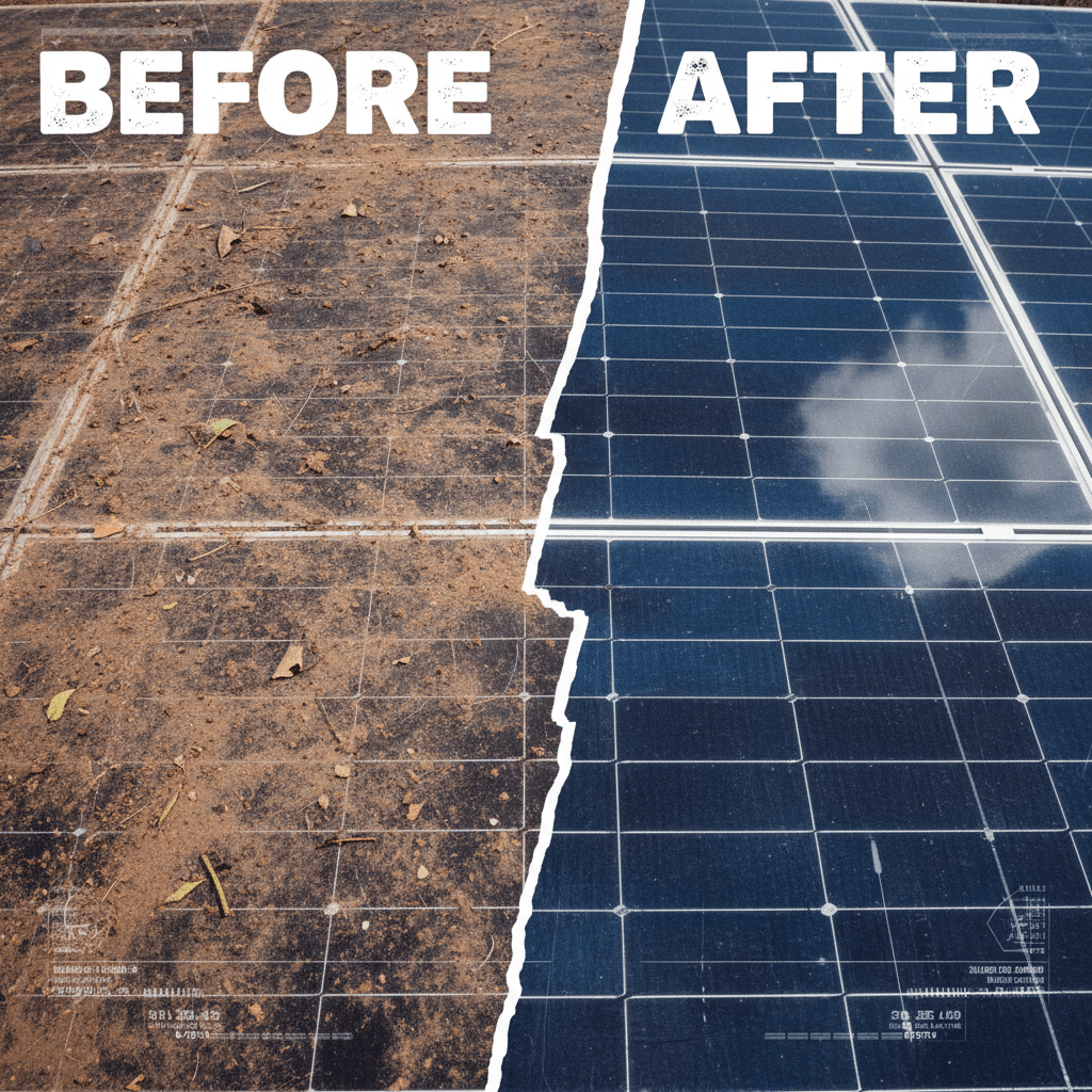 Solar panel before and after dust removal