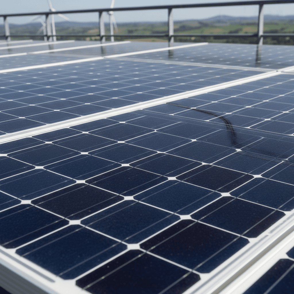 Solar panel being cleaned with water-fed brush
